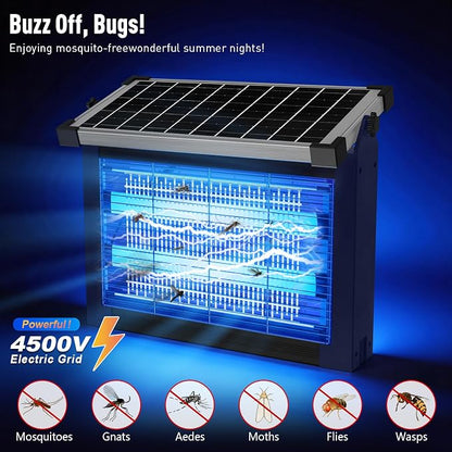 Solar Bug Zapper Outdoor Waterproof, USB-C Rechargeable Mosquito Zapper, 4500V Electric Insect Killer, Solar Mosquito Trap Fly Zapper for Patio Garden Backyard Camping Garage(Deep Blue)