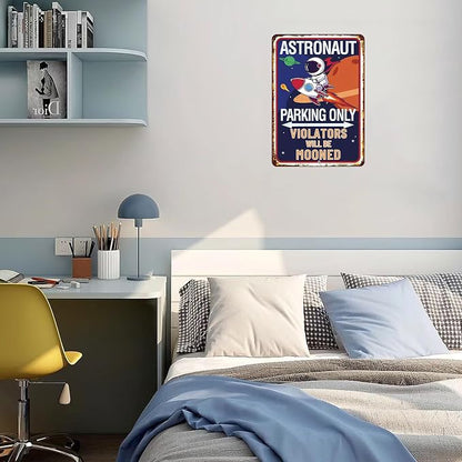 Astronaut Parking Only-Tin Signs Vintage Space Bedroom Decor for Boys,Funny Space Themed Decor Sign Space Themed Gifts for Boys,Space Them Bedroom Decor 8x12 Inches