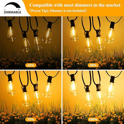 Brightever LED String Lights Outdoor Waterproof, 200FT 2200K Dimmable Patio Lights with 104 Shatterproof ST38 Vintage Edison Bulbs, Outside Hanging Light for Porch, Deck, Garden, Backyard, Balcony