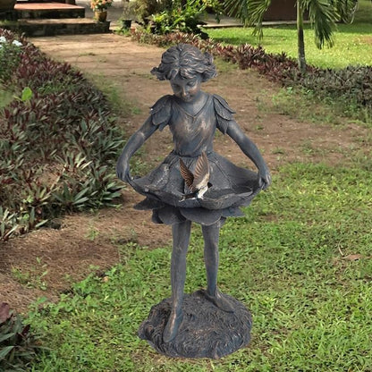 Outdoor Garden Statues - Bird Bath & Feeder Combo - Standing Angel Fairy Statues, 14.25*12.25*28.75 Inch