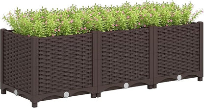 Outsunny Plastic Raised Garden Bed, 47.2" x 15.7" x 14.6" Outdoor Planter Box with Drainage Holes for Garden, Patio, Balcony, Deck, Brown