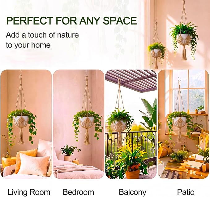Shappy Boho Macrame Plant Hanger, Large Hanging Planter Plant Holder Pot Hanger Hanging Basket Wall Planters, Plants Lover Gift for Indoor Garden