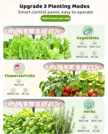 Growell Hydroponics Growing System Kit, 16 Pods, Vertical 8L Indoor Gardening System for Herb Vegetable Fruit, Hydro Garden with LED Grow Light, Smart Water Circulation, 3 Light Modes & 2 Timer, Gray