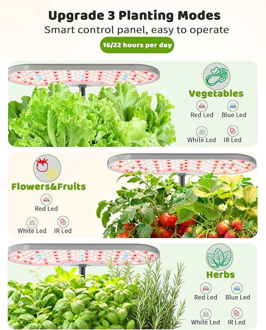 Growell Hydroponics Growing System Kit, 16 Pods, Vertical 8L Indoor Gardening System for Herb Vegetable Fruit, Hydro Garden with LED Grow Light, Smart Water Circulation, 3 Light Modes & 2 Timer, Gray