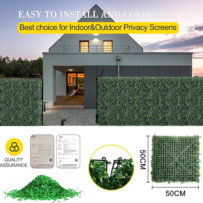 Grass Wall Panels 12 Pcs 20"*20"Hedge Panels Privacy Fence Decor | Artificial Boxwood Panels. UV-Resistant.No-Watering Faux Hedge. Privacy Screen for Backyard Patio Fence. Indoor/Outdoor.