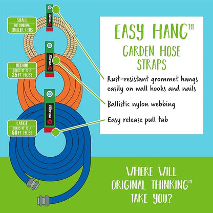 VELCRO Brand Easy Hang Garden Hose or Extension Cord Holder Organizer Variety Pack. Holds up to 100lbs. Heavy Duty Straps Perfect for Shed or Garage Organization. 3-pk 10",14" and 18", Black