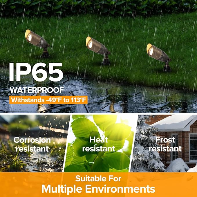 LUTEC Solid Brass Low Voltage Landscape Lighting, 12V Heavy Duty Waterproof Landscape Spotlights Bronze, Wired Uplights Outdoor Fixtureswith ABS Spike, Garden Yard Pathway Tree Without Bulb, 6 Pack