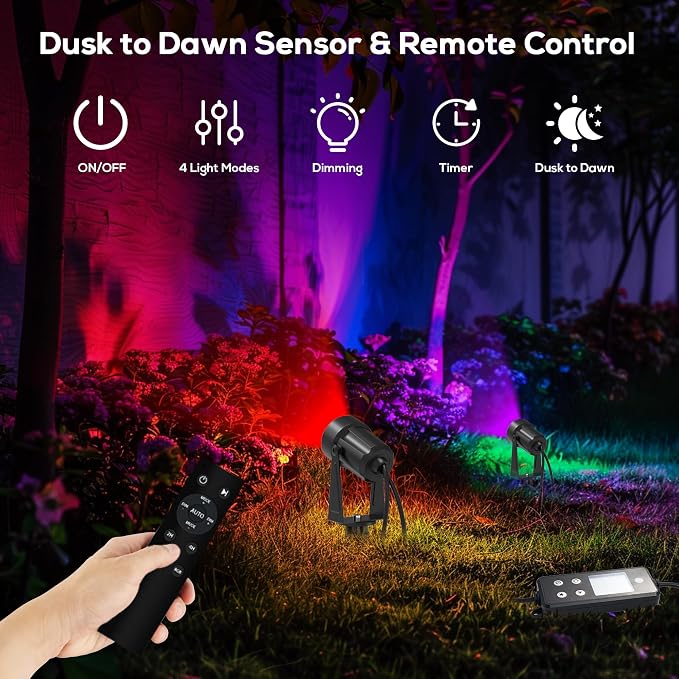 Banord RGBW Color Changing Outdoor Landscape Lighting, 10 Pack Low Voltage LED Outdoor Spotlight with Remote, IP65 Waterproof for Yard, Garden, Lawn