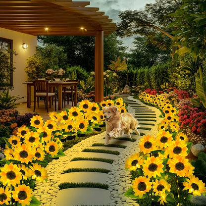 6-Pack Solar Sunflower Garden Lights Outdoor 18 LED Flowers - Waterproof Long-Lasting Solar Patio Lights, Outdoor Decor for Lawn, Yard