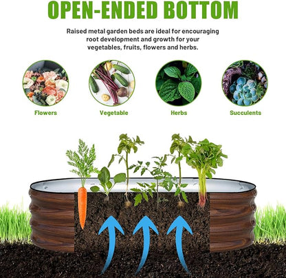SnugNiture Galvanized Raised Garden Bed Outdoor, 4 Pcs 4x2x1ft Oval Metal Planter Box for Planting Plants Vegetables, Brown