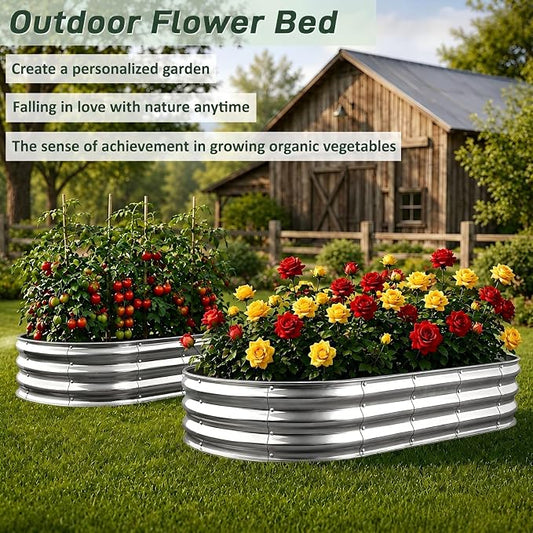 Raised Garden Bed Kit, Galvanized Planter Garden Boxes Outdoor, Oval Large Metal Raised Garden Beds for Vegetables, Fruits, Flowers,Planter Box Easy Assembly Garden Bed Kit (Silver, 6x3x1FT 1pcs )