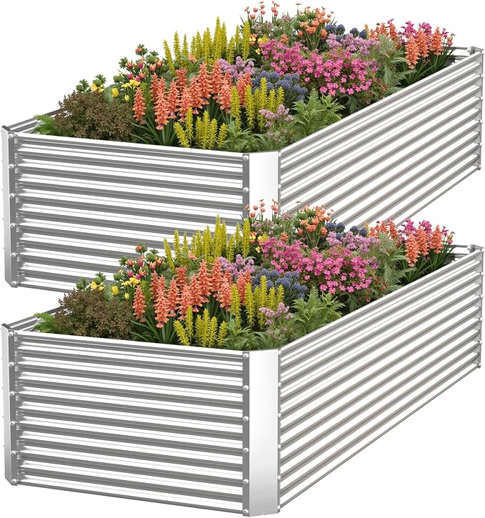 2 Pack Tall Corrugated Galvanized Steel Raised Garden Bed Outdoor, Metal Above Ground Garden Bed for Vegetables and Flowers, Rectangle Raised Beds for Gardening-3x2FT