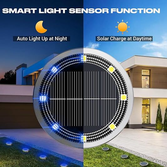 Peasur Solar Ground Lights Outdoor, 12 Pack Flat Solar Powered Disc Lights, IP68 Waterproof, Anti-Rust, Landscape Lighting for Pathway Garden Yard Lawn Walkway Landscape Driveway, Blue