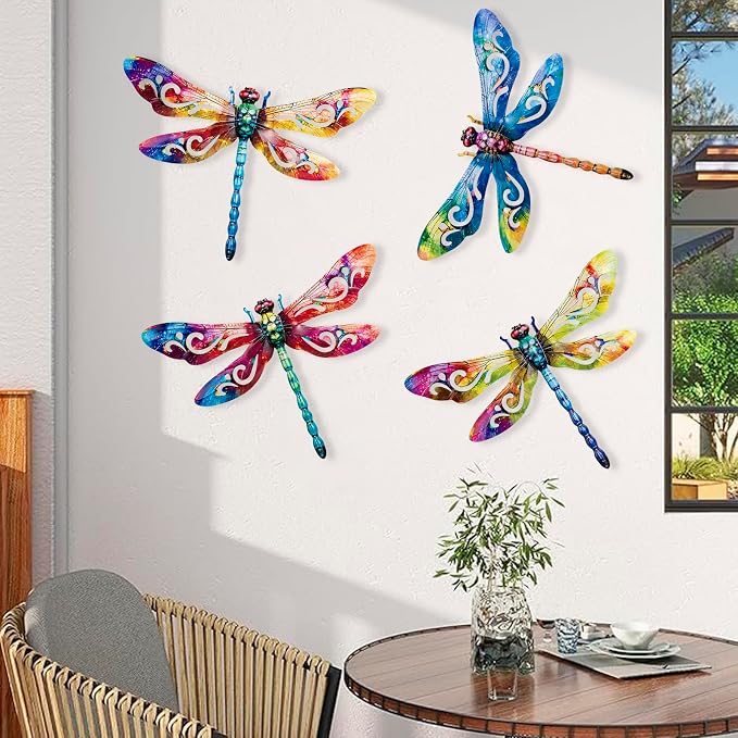 SUNREEK Metal Dragonfly Wall Decor, 12 Inches Dragonfly Outdoor Wall Art for Fence Garden Yard Patio Decorations