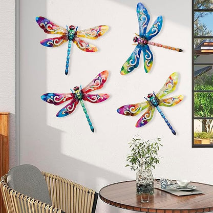 SUNREEK Metal Dragonfly Wall Decor, 12 Inches Dragonfly Outdoor Wall Art for Fence Garden Yard Patio Decorations
