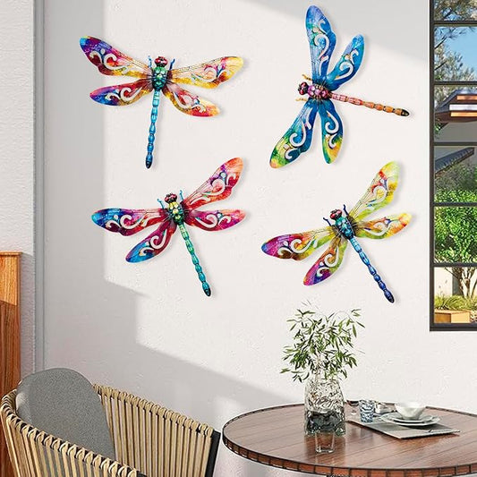 SUNREEK Metal Dragonfly Wall Decor, 12 Inches Dragonfly Outdoor Wall Art for Fence Garden Yard Patio Decorations