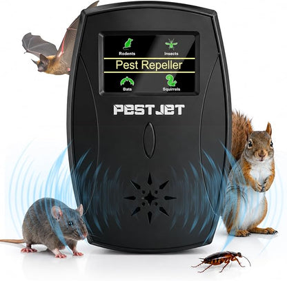 Smart Ultrasonic Pest Repeller with LCD Display – Indoor Outdoor Use – Electromagnetic Pest Control Device for Mice, Rats, Bats, Squirrels