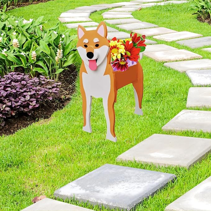 Shiba Inu Dog Planter Pots, 9.45 x 5.71 x 12.13 Inches | Dog Flower Pot, Cute Animal Shaped Plant Pot, Gifts for Women & Pet Lovers, Indoor Outdoor Garden Home Office Decor