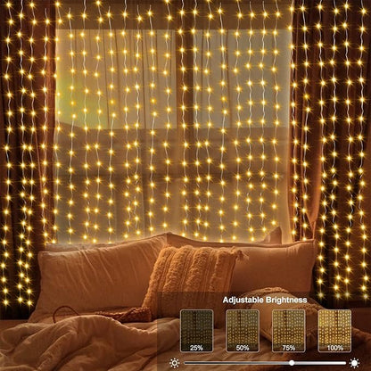 echosari 9.8Ft x 9.8Ft Curtain Lights Battery Operated 2 Color Changing | 300 LED Hanging Lights Warm White & Multicolor with Remote & Hooks, Outdoor Curtain Lights for Party Backdrop Patio Decor