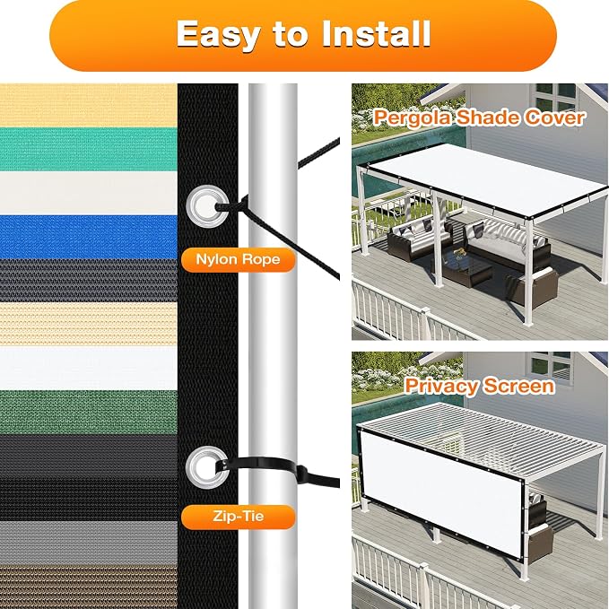 Artpuch Outdoor Pergola Shade Cover 5' X 7' Sun Shade Cloth with Grommets, 90% UV Protection Canopy Patio Privacy Screen (Customized Available) GN107, White