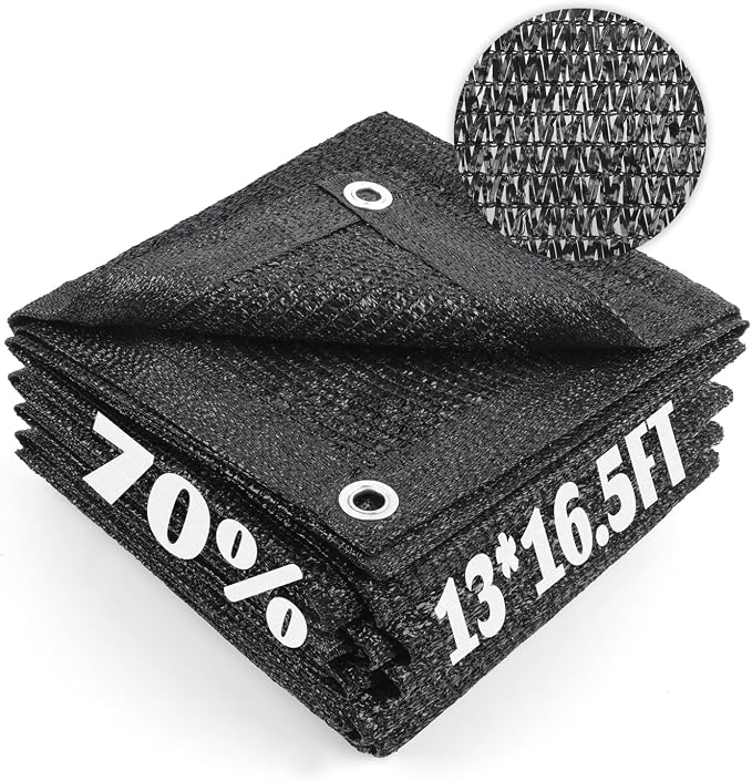 Cool Area 70% Sun Shade Cloth Mesh Tarp with Grommets for Plant Cover 13x16.5ft Patio Canopy Garden Pergola Greenhouse Car Barn Kennel Black