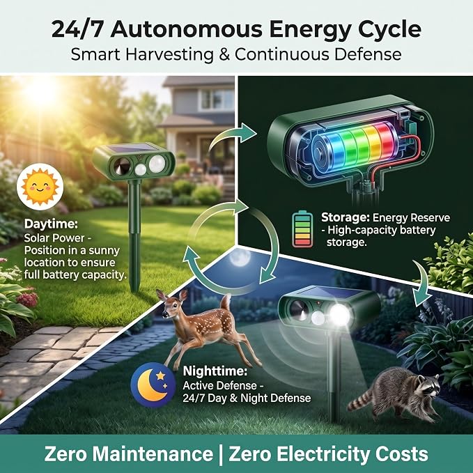 2026 Upgraded Sonic Fortress Pro Deer Repellent Devices,Solar Ultrasonic Animal Repellent with Motion Sensor & Strobe Light Waterproof Cat Deterrent Outdoor for Backyard,Yard,Flower Bed 4Pack