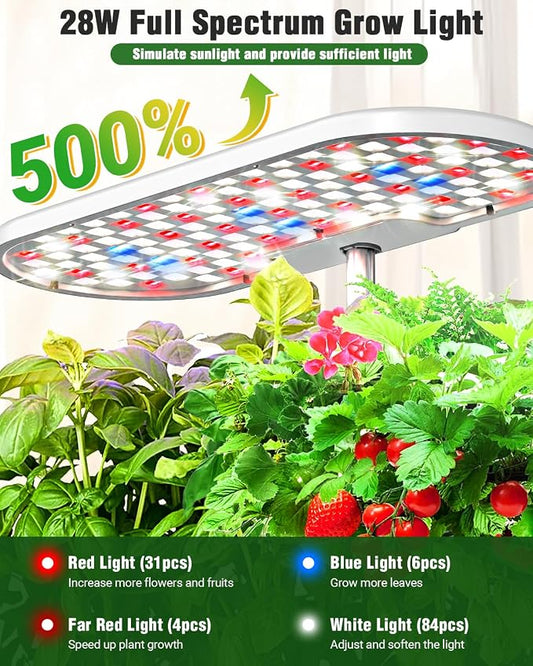 Growell Hydroponics Growing System Kit, 16 Pods Indoor Garden with 28W Full Spectrum LED Grow Light, Auto Timer, 3 Smart Light Modes, 8L Large Herb Garden, Ideal Gardening Gift for Women, Men (White)