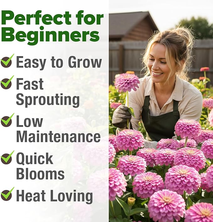 HOME GROWN Pink Zinnia Seeds – 300 Luminosa Zinnias 0.5g, Easy to Grow Annual Flower Seeds for Planting Outdoors for 2026, Fast Blooming, Heat Tolerant Herb Seed Garden Companion (Zinnia elegans)