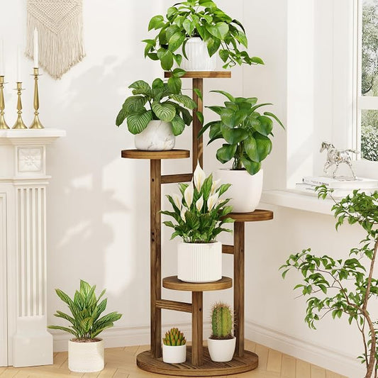 LASZOLA 4 Tiered Wood Plant Stand Indoor Corner, Flower Holder Rack Tall for Multiple Plants, Rustic Planter Shelf Display for Patio Garden Balcony Living Room