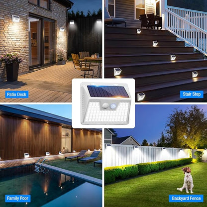 Peasur Solar Lights Outdoor Waterproof [12 Packs/140 LEDs], 3 Lighting Modes Motion Sensor Ultra Bright Security Lights for Outside Fence Patio Deck[White]