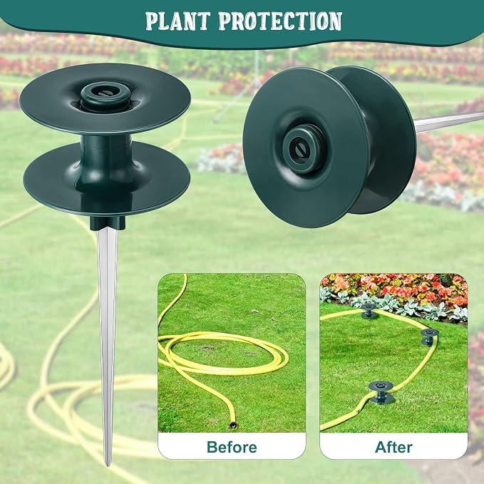 Chumia 10 Inch Garden Hose Guide Spike, Zinc Coated Rustproof Heavy Duty Metal Stake, Sturdy Top, Keeps Garden Hose Out of Flower Beds, Hose Guard for Yard Plant Protection