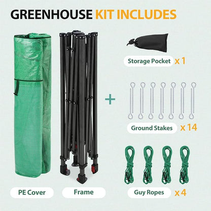 EAGLE PEAK 8x6 Portable Walk in Greenhouse, Pop Up Indoor Outdoor Greenhouse, Green House Kit with Zippered Roll-Up Doors and Windows, PE Cover, Clear/Green