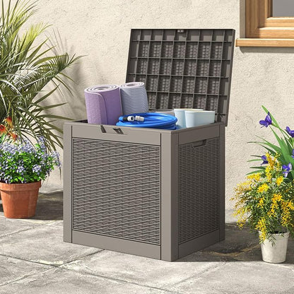 LHBGO 31 Gallon Deck Box, Resin Outdoor Storage Box, Waterproof and UV Resistant Deck Box, Lightweight Storage Box for Garden Tools, Pool Supplies