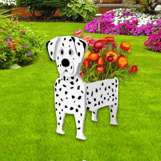 Dalmatian Dog Planter Pots, 9.45 x 5.91 x 13.35 Inches | Dog Flower Pot, Cute Animal Shaped Plant Pot, Gifts for Women & Pet Lovers, Indoor Outdoor Garden Home Office Decor