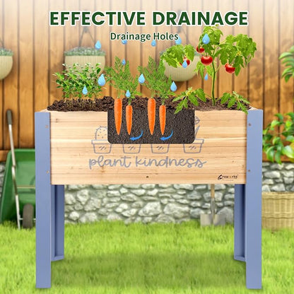 Raised Garden Bed for Kids - 30”L*16”W*24”H Elevated Wooden Planter Box Stand, Backyard, Patio, Balcony w/Bed Liner, 170lb Capacity (Blue)