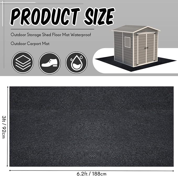 Haull Shed Floor Mat 6 x 3 ft, Outdoor Storage Sheds Flooring Mat with Waterproof PE Backing, Absorbent Felt Top, Non Slip Washable Protector Rug for Garden, Garage, Carport, Shed Not Included