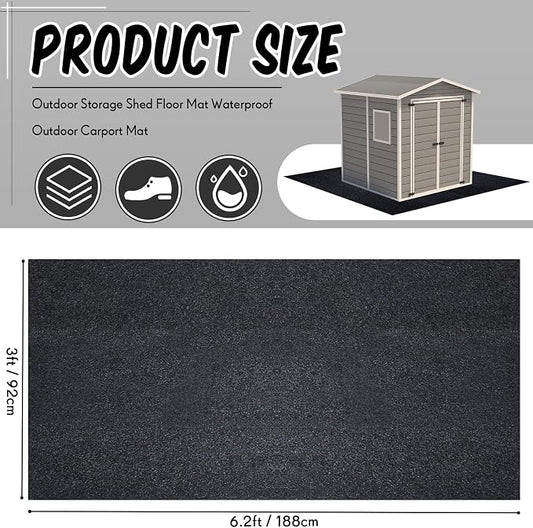 Haull Shed Floor Mat 6 x 3 ft, Outdoor Storage Sheds Flooring Mat with Waterproof PE Backing, Absorbent Felt Top, Non Slip Washable Protector Rug for Garden, Garage, Carport, Shed Not Included