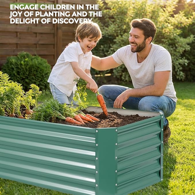 6×2×1.4ft Galvanized Raised Garden Bed Kit, Metal Planter Boxes Outdoor, High Raised Beds for Vegetables, Fruits, and Flowers - LotusGreen