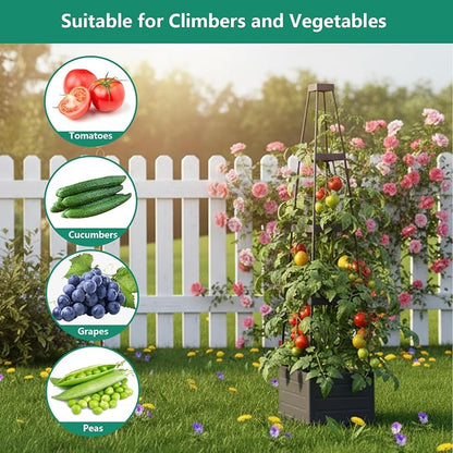 2 Pack Raised Garden Bed Planter Box with Trellis, 58”Tomato Planter with Trellis for Climbing Plants Vegetables Vine Flowers, Self-Watering Tomato Cage for Garden Patio Outdoor & Indoor
