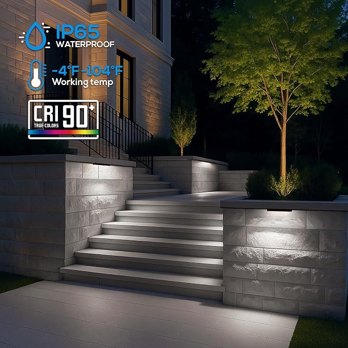 LEONLITE 4-Pack 12 Inch LED Hardscape Lighting, 3W/5W/7W, 5000K Daylight | Update Dimmable Retaining Wall Lights, Low Voltage Landscape Lighting, 12-24V AC/DC Paver Light, Outdoor Step Lights, ETL