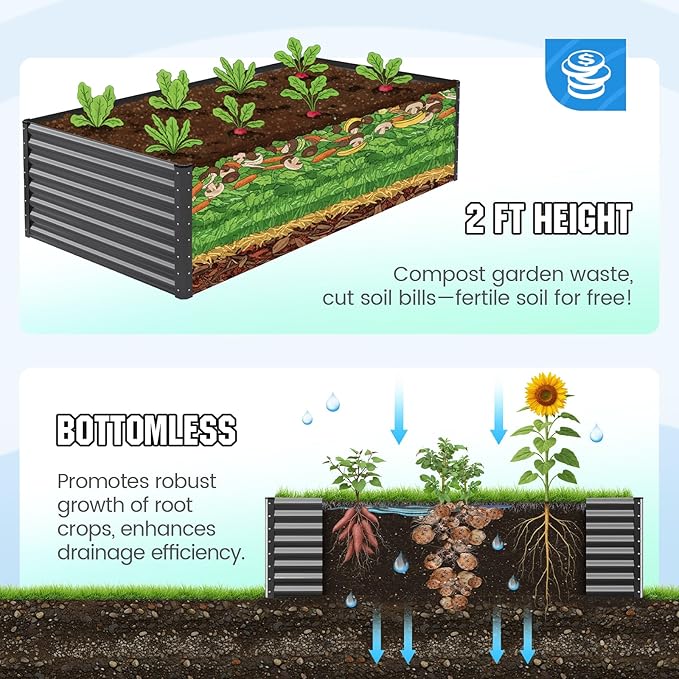 Quictent Raised Garden Bed Galvanized Raised Beds for Gardening Vegetables with Cover 8x4x2 ft Metal Planter Box Outdoor Use, Green