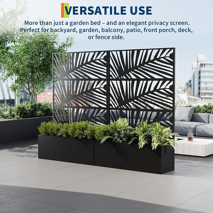 GarveeLife Metal Planter Box with Trellis, 71"x47"x16" Raised Garden Bed for Climbing Plants, Vegetables, Vines, Privacy Planters for Patio with Drainage Holes, 15.7" Deep Planting Bed