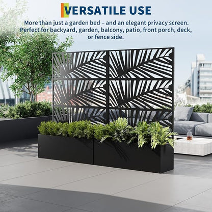 GarveeLife Metal Planter Box with Trellis, 71"x47"x16" Raised Garden Bed for Climbing Plants, Vegetables, Vines, Privacy Planters for Patio with Drainage Holes, 15.7" Deep Planting Bed