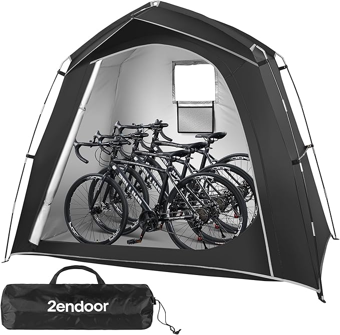 Bike Storage Tent Outdoor, Waterproof Bicycle Shed for 4-5 Bikes, PU4000 210D Oxford, Fiberglass Frame, Rain-Blocking Awning Design, Outdoor Storage for Bikes, Lawn Mower, Garden Tools Black
