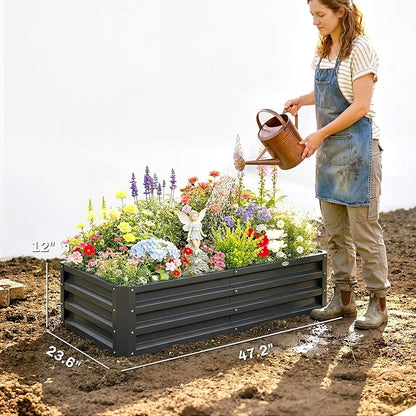 Outsunny Galvanized Raised Garden Bed, 4' x 2' x 1' Metal Planter Box, for Growing Vegetables, Flowers, Herbs, Succulents, Gray