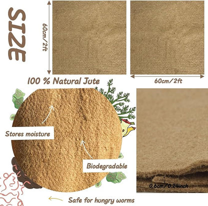 2-Piece Worm Blanket - 2x2 Ft Jute Fibre for Compost Bin & Worm Farm - Keeps Worms Dark, Moist & Warm