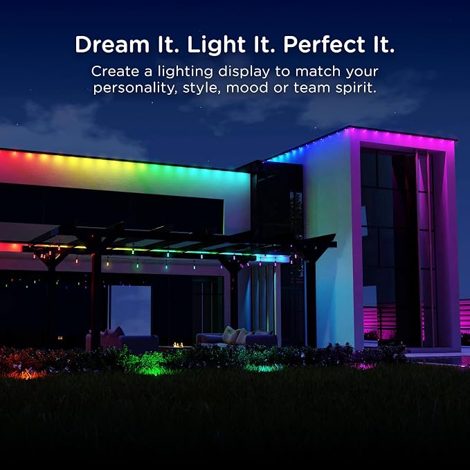 Enbrighten Vibe Modern Outdoor String Lights, 24ft, 12 RGBWIC Acrylic Bulbs, Weatherproof, Perfect for Gameday, Holidays, and More, Smart App Control, Compatible with Alexa, Google Home, 84014