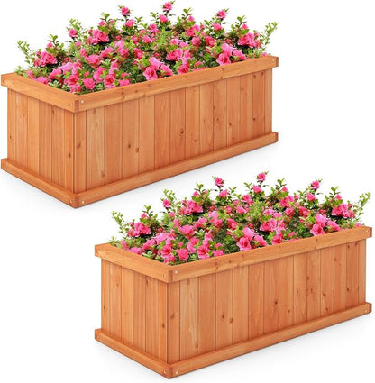 Giantex Raised Garden Bed Set of 2, 31”x14”x12” Wooden Elevated Planter Box with 4 Drainage Holes & Detachable Bottom Panels, Flower Bed, Rectangular Plant Container for Vegetables, Herbs & Fruits