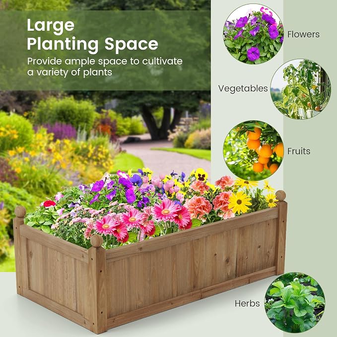 S AFSTAR Wooden Raised Garden Bed, 46" L x 24" W x 16" H Outdoor Rectangular Planter Box W/ 4 Corner Drainage, Raised Bed for Vegetable Fruit Flower Herb, Planter Container for Patio Garden Lawn Yard