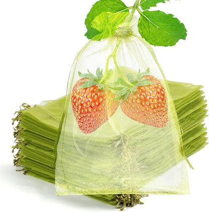NIUBIER 50 Pcs Fruit Protection Bags, 4×6 in Green Fruit Nets for Fruit Tree, Drawstring Mesh Cover Bags to Protect Vegetables Tomato Strawberry Garden